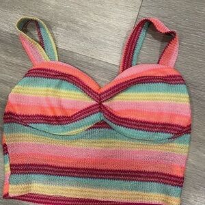 Colorful Striped Knit Crop Top